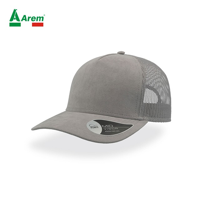 Cappello trucker in tessuto scamosciato con visiera e mesh