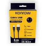 Konrow KCATCNB1 - Câble USB Type C Vers Type A (1m, 3A, Nylon Tressé, Noir)