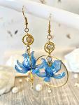 Boucles d'oreilles fleur de lotus bleu