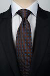 Cravate marron à pois bleu + pochette assortie