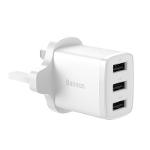 Chargeur mural Baseus Compact 3x USB 17W prise UK blanc (CCXJ020302)