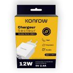 Konrow KC12AAW - Adaptateur Secteur 2 Ports USB A (12W, Blanc)