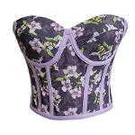 Bustier corset à nouer à motifs floraux lilas