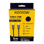 Konrow KCATCNDB1 - Câble USB Type C à Type C (1m, 3A, Nylon tressé, Noir)