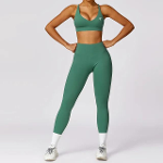 SOUTIEN-GORGE DE SPORT À LACETS ET LEGGINGS EXTENSIBLES - Green - L