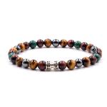 BRACELET HOMME PPJ TAUREAU - TIGRE - HÉMATITE - MALACHITE 6MM