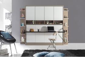 Lit escamotable horizontal optimal avec armoire sur meuble