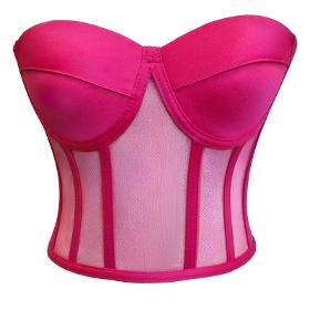 Bustier corset transparent fuchsia à nouer