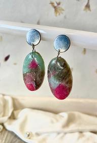 Boucles d'oreilles fake stone gris coloré ovales~