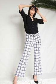 White Checked Wide Leg Pants