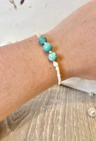 Bracelet avec pierres naturelles bleu turquoise ~