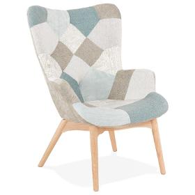 Fauteuil patchwork design scandinave LOTUS (bleu, gris)