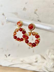 Boucles d'oreilles avec pierres naturelles de cornaline rouge ~