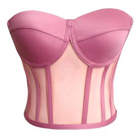 Bustier corset transparent couleur rose à nouer