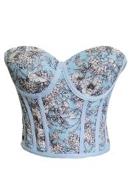 Bustier corset à nouer à motifs oiseaux et fleurs