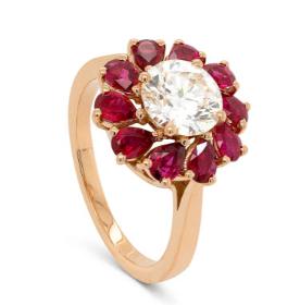 Bague Diamant 1,43 ct / 10 rubis poires - 1,40 ct F2318