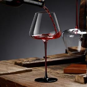 Verre en cristal à fond rond noir, tige haute rouge, vente en gros, 700ML, 6 ven