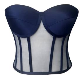 Bustier corset transparent bleu marine à nouer
