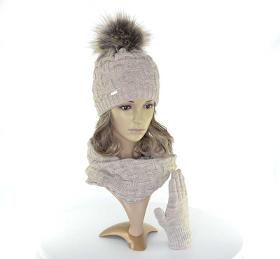 Ensemble hiver fille, bonnet, écharpe, gants, beige