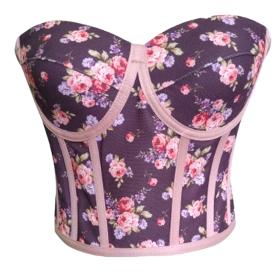 Bustier corset rose à baleines à motifs floraux Bustier corset à nouer