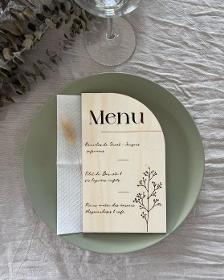 Menu de mariage en bois gravé individuel ou sur socle personnalisable