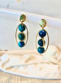 Boucles d'oreilles en pierres naturelles d'œil du tire bleu ~