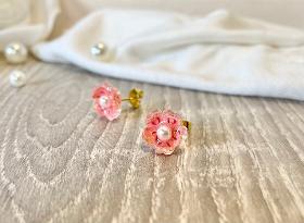 Boucles d'oreilles fleurs de cerisier rose en puces