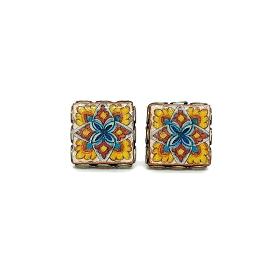 VIVIAN - BOUCLES D'OREILLES CARREAUX FLEURS MEXICAINES