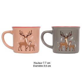 Mug De Noel Famille Rennes Gris Et Beige 2 Ass 240ml