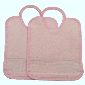 Lot de 2 bavoirs rose à broder toile aïda fermeture élastique B111