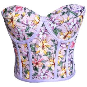 Bustier corset à nouer à motifs floraux lilas