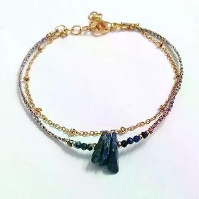 Bracelet double Lurex et chips Lapis-Lazuli