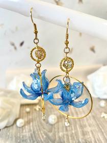 Boucles d'oreilles fleur de lotus bleu