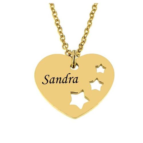 Pendentif cœur étoile acier doré personnalisé - 2146