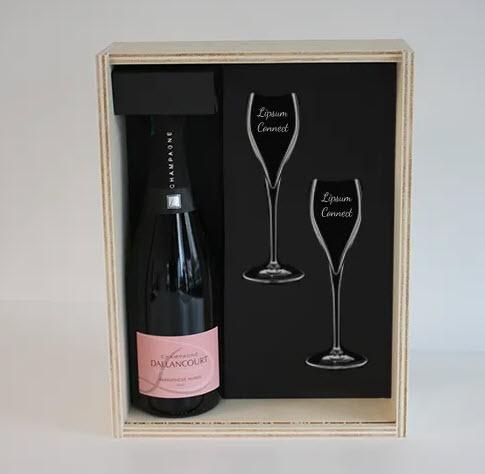 Coffret flutes et champagne bois personnalisé