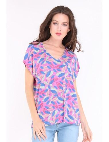 Pack 4x Top femme print feuilles violet