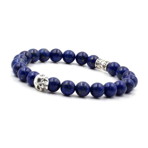 BRACELET HOMME PPJ SKULL & LAPIS LAZULI 8 MM