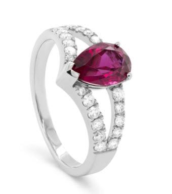 Bague Poire Rubellite 1,25 ct / 22 bts - 0,43 ct 01019