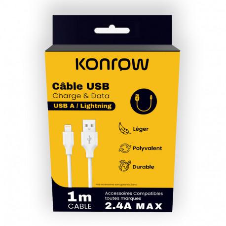 Konrow KCATLPW1 - Câble USB Lightning Vers Type A(1m, 2,4A, Blanc)