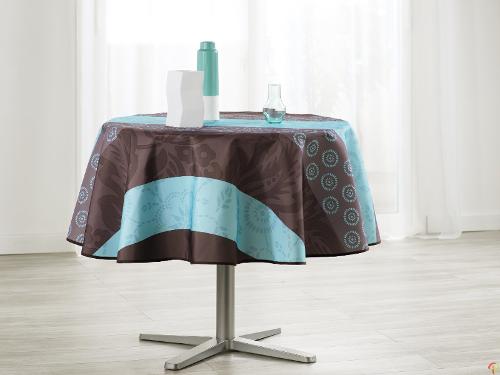 Nappe ronde anti tâche – Feuilles & marguerites – Turquoise