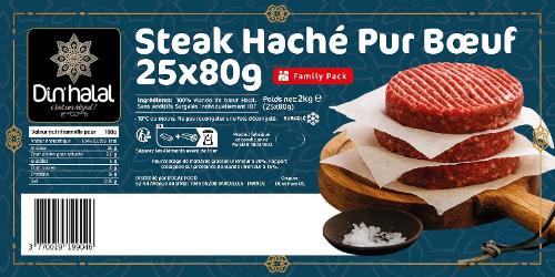 E761 : Din'Halal Steak Haché 80gr x 25Pc 2Kg