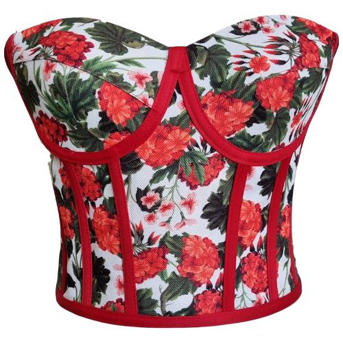 Bustier corset à nouer à motif floral rouge