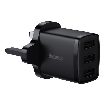 Chargeur mural Baseus Compact 3x USB 17W prise UK noir (CCXJ020301)