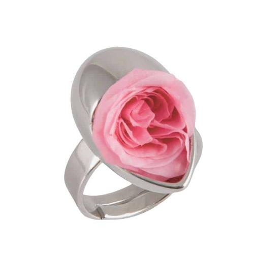 Bague Goutte avec une jolie rose coloris pastel