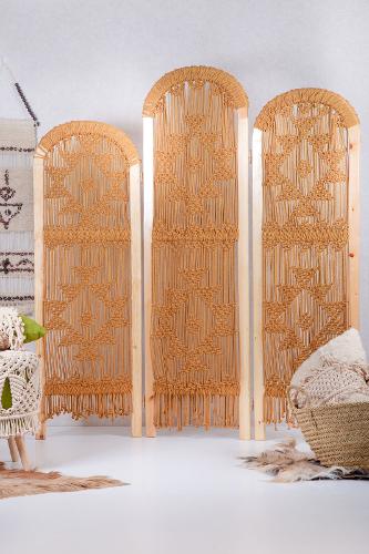 Macrame Wooden Screen Room Divider