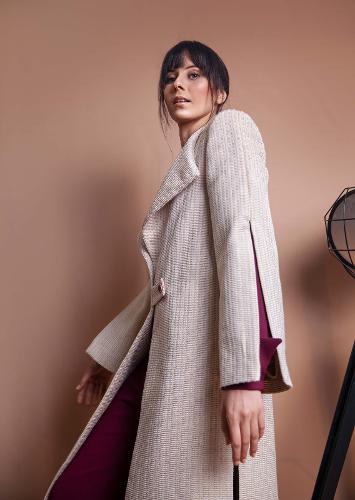 Ivory Side Slit Tweed Coat