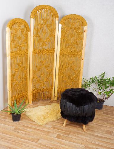 Macrame Wooden Screen Room Divider