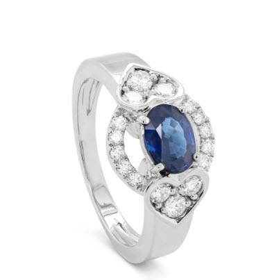 Bague Saphir bleu 1 ct /16 bts - 0.42 ct B234