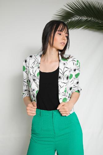 White Printed Short Blazer