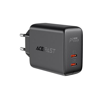 Chargeur mural Acefast 2x USB Type C 40W, PPS, PD, QC 3.0, AFC, FCP noir (A9